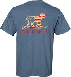 BUDDY BY THE SEA Vintage Flag Dog Adult Unisex Short Sleeve Tee Shirt, Saltwater, Small