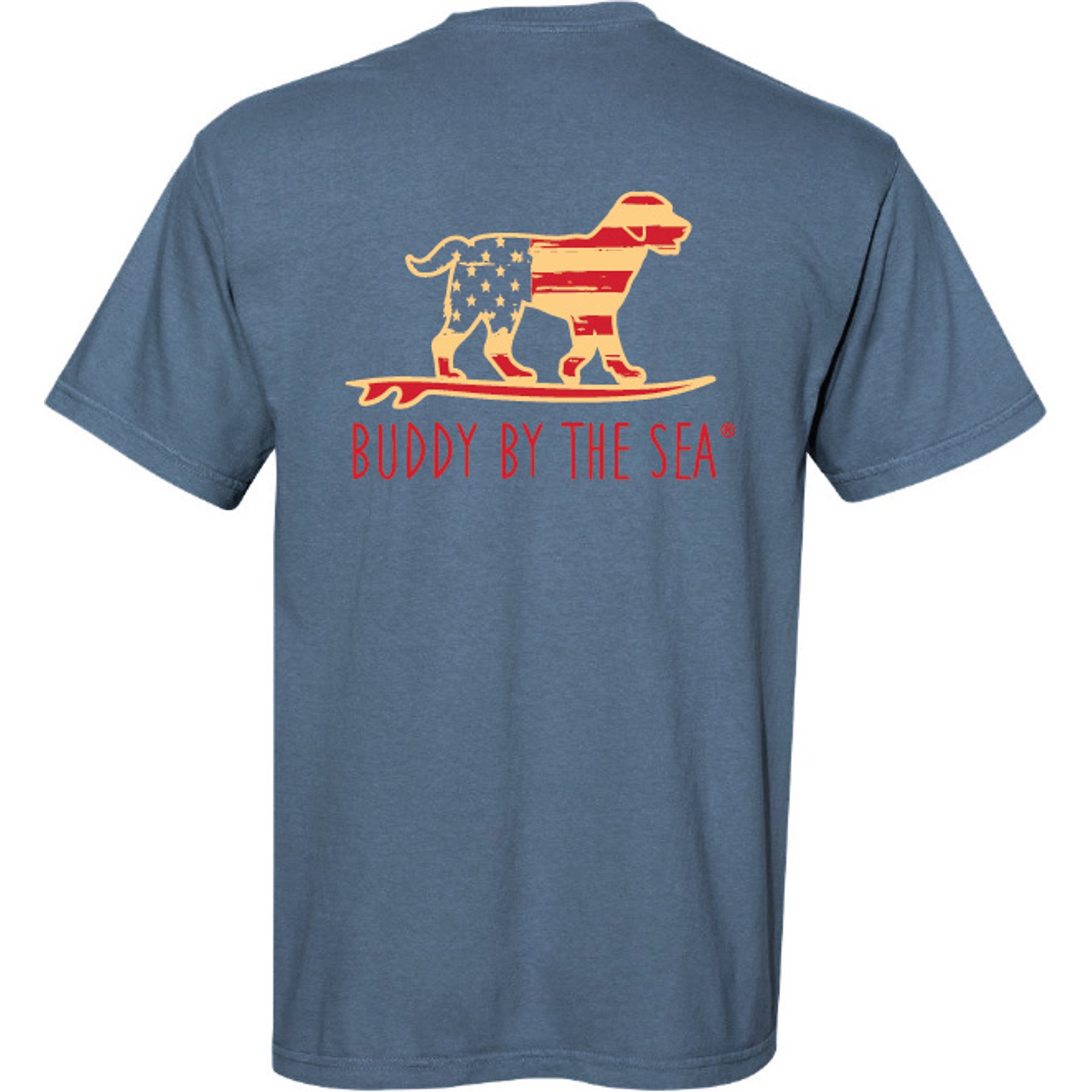 BUDDY BY THE SEA Vintage Flag Dog Adult Unisex Short Sleeve Tee Shirt, Saltwater, Medium