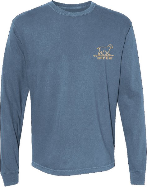 BUDDY BY THE SEA Vintage Flag Dog Adult Unisex Long Sleeve Tee Shirt, Saltwater