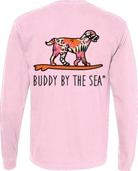 BUDDY BY THE SEA Pink Hibiscus Adult Unisex Long Sleeve Tee Shirt, Cotton Candy, Small