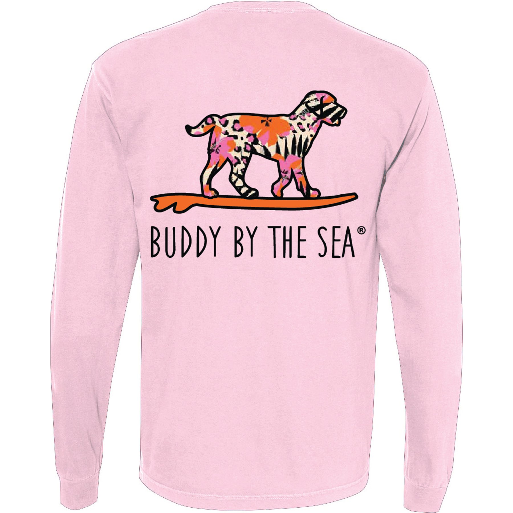 BUDDY BY THE SEA Pink Hibiscus Adult Unisex Long Sleeve Tee Shirt, Cotton Candy, X-Large