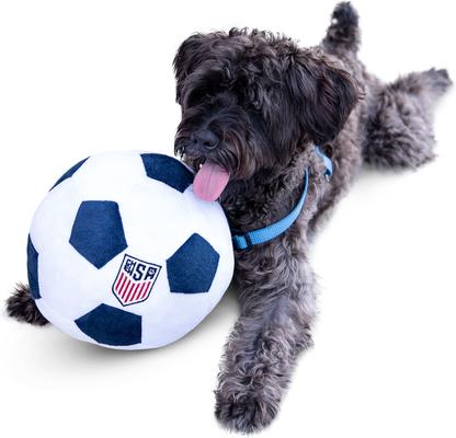Show full view: Floofball ChewSA Plush Soccer Ball Dog Toy, Blue, 7.5-in slide 3 of 7