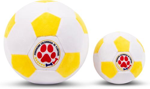 Show full view: Floofball Colombia Plush Soccer Ball Dog Toy, Yellow, 4.5-in slide 6 of 7