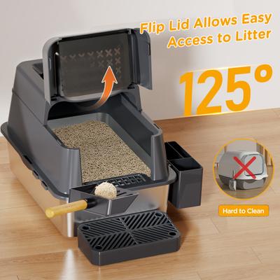 Show full view: Mutrelenx Stainless Steel Modular Design Covered High Sided Non-Sticky Cat Litter Box with Lid, 10-lb box, Dark Grey slide 6 of 12
