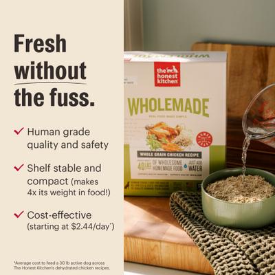 Show full view: The Honest Kitchen Human Grade Wholemade Whole Grain Beef & Salmon Dehydrated Puppy Dog Food, 2-lb bag slide 4 of 10