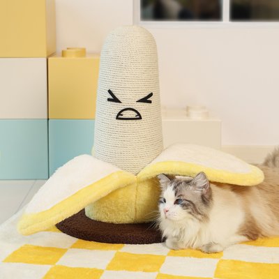 Fairela Fairela Banana 17.3-in Hemp Cat Scratching Post, White/Yellow