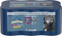 Blue Buffalo Wilderness Grain-Free Beef & Chicken Grill, Turkey & Chicken Grill Variety Pack Wet Dog Food, 12.5-oz can, 6 count