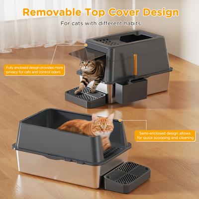Show full view: Mutrelenx Stainless Steel Modular Design Covered High Sided Non-Sticky Cat Litter Box with Lid, 10-lb box, Dark Grey slide 5 of 12