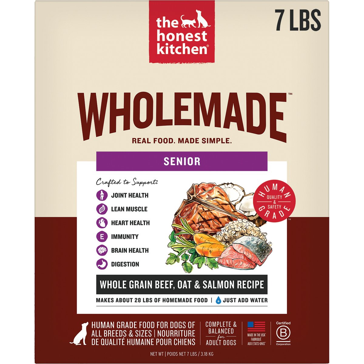 The Honest Kitchen Human Grade Wholemade Whole Grain Beef, Oat & Salmon Dehydrated Senior Dog Food, 7-lb bag