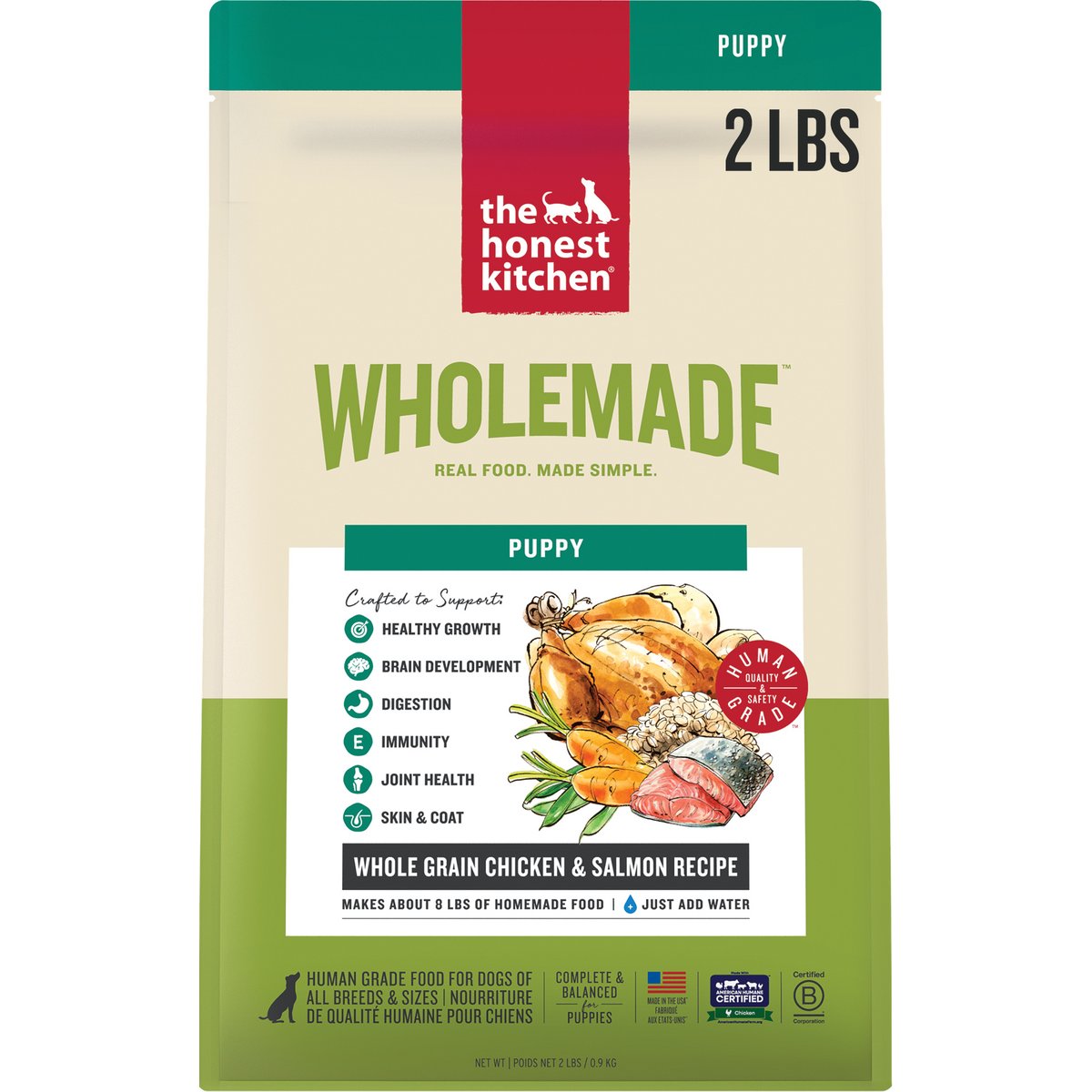 The Honest Kitchen Human Grade Wholemade Whole Grain Chicken & Salmon Dehydrated Puppy Dog Food, 2-lb bag