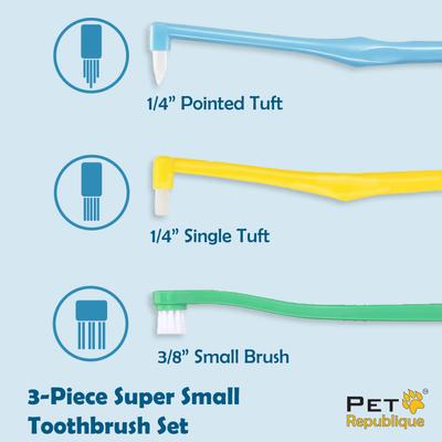 Show full view: Pet Republique Small 1/4-in Pointed Brush, 1/4-in Flat Brush, 3/8-in Regular Brush Toothbrush Kit for Miniature Breed Dogs & Cats, 3 count slide 3 of 7