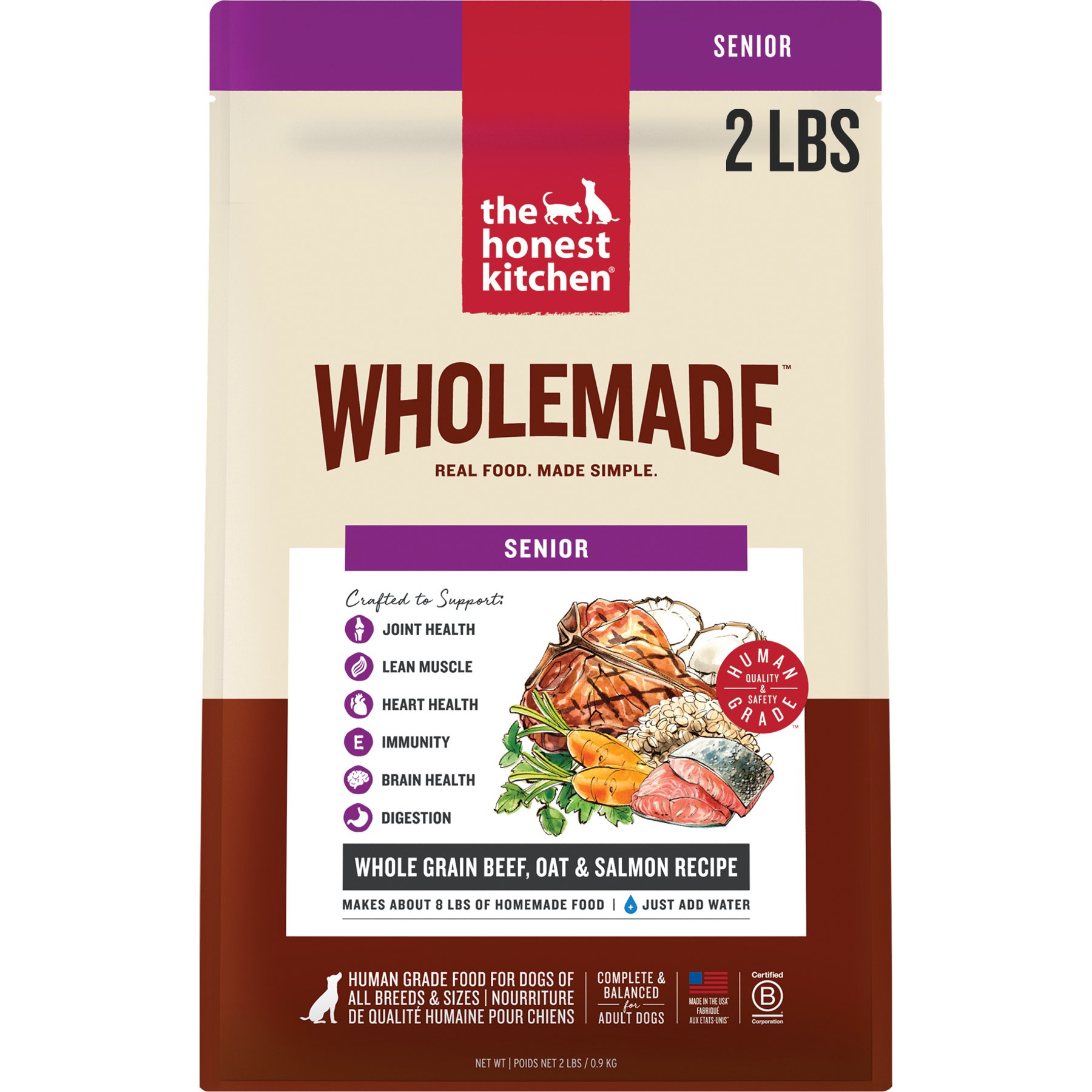 The Honest Kitchen Wholemade Whole Grain Beef, Oat & Salmon Dehydrated Senior Dog Food, 2-lb bag
