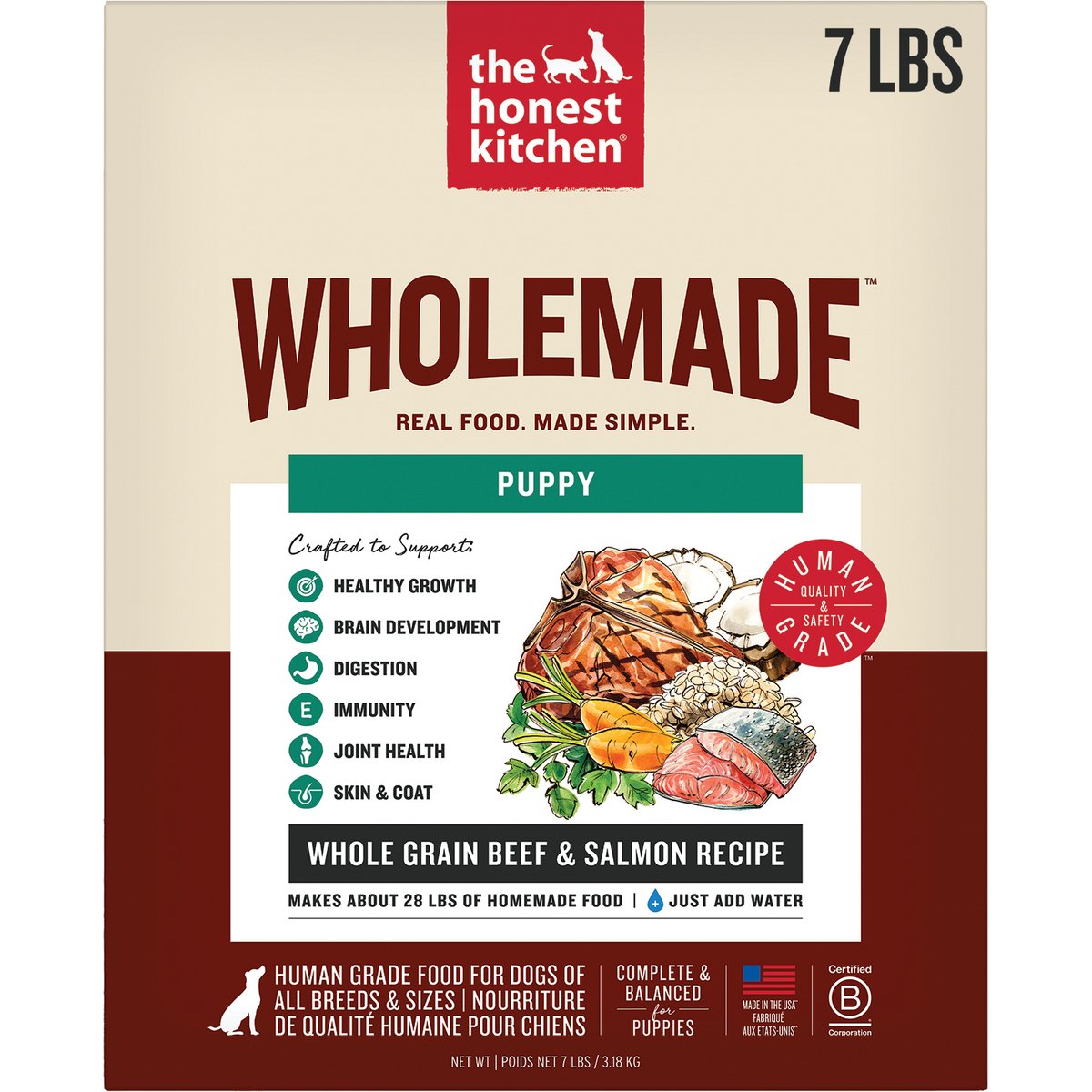 The Honest Kitchen Human Grade Wholemade Whole Grain Beef & Salmon Dehydrated Puppy Dog Food, 7-lb bag