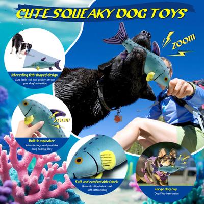 Show full view: FUUFOME Fish Plush Dog Toy, Blue slide 2 of 8