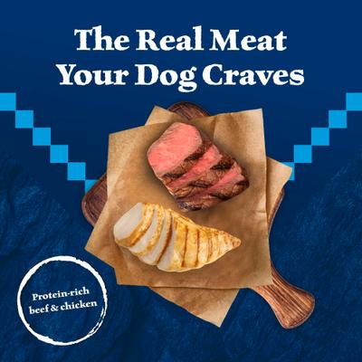 Show full view: Blue Buffalo Wilderness Grain-Free Beef & Chicken Grill & Wolf Creek Stew Hearty Beef in Gravy Variety Pack Dog Wet Food, 12.5-oz can, 6 count slide 4 of 10