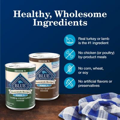 Show full view: Blue Buffalo Homestyle Recipe Senior 7+ Turkey & Lamb Variety Pack Wet Dog Food, 12.5-oz can, 6 count slide 7 of 10