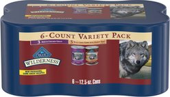 Blue Buffalo Wilderness Grain-Free Beef & Chicken Grill & Wolf Creek Stew Hearty Beef in Gravy Variety Pack Dog Wet Food, 12.5-oz can, 6 count