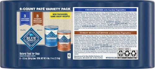 Show full view: Blue Buffalo Homestyle Recipe Chicken & Turkey Variety Pack Wet Dog Food, 12.5-oz can, 6 count slide 3 of 10