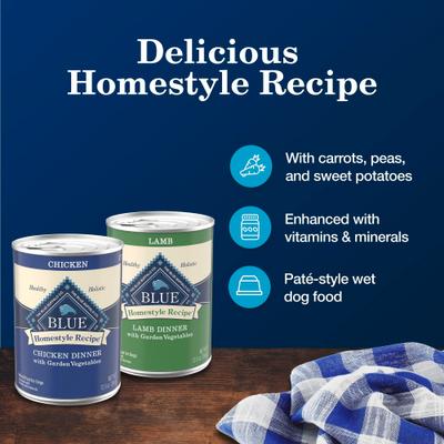 Show full view: Blue Buffalo Homestyle Recipe Chicken & Lamb Variety Pack Wet Dog Food, 12.5-oz can, 6 count slide 5 of 10