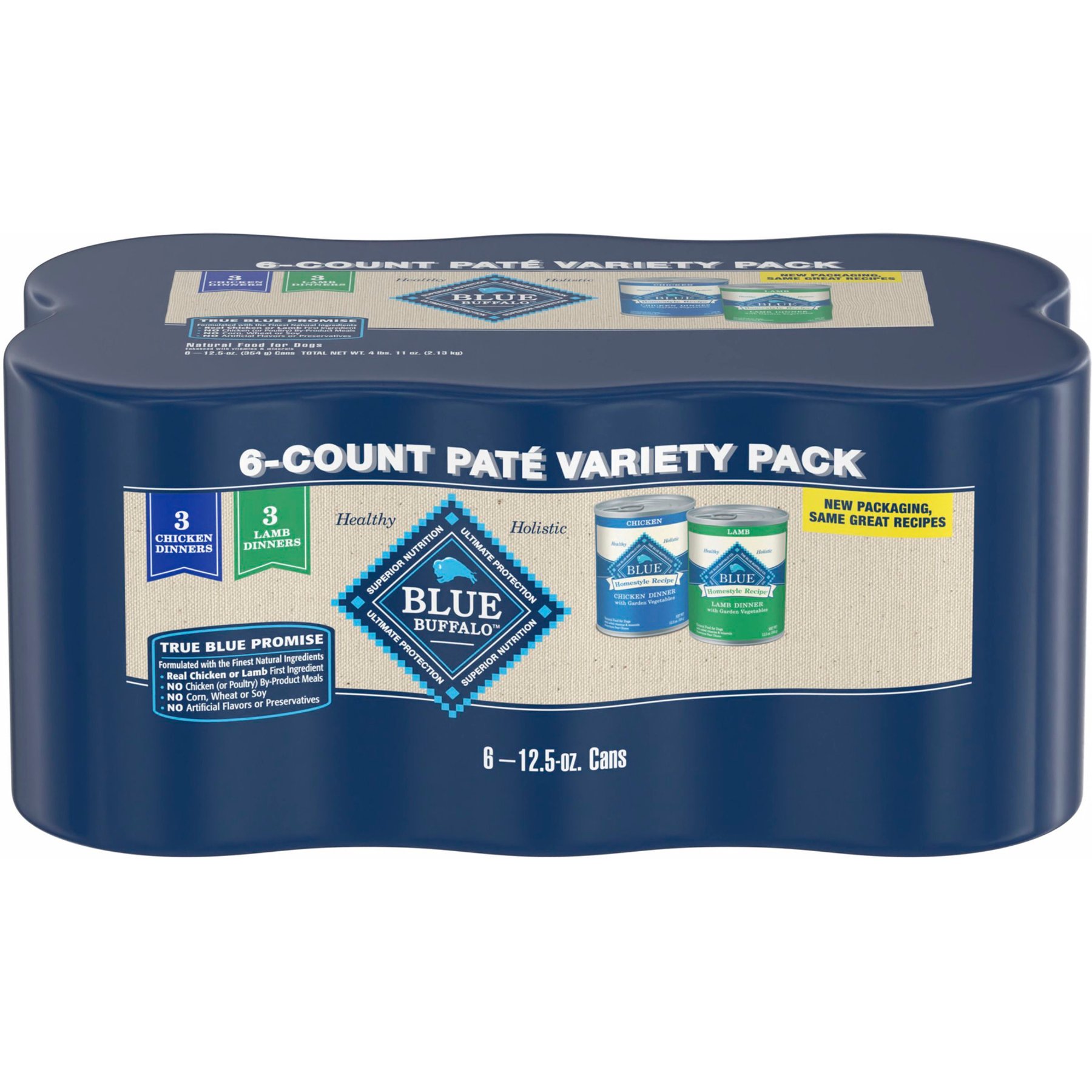 Blue Buffalo Homestyle Recipe Chicken & Lamb Variety Pack Wet Dog Food, 12.5-oz can, 6 count