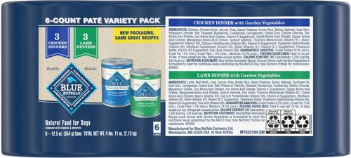 Show full view: Blue Buffalo Homestyle Recipe Chicken & Lamb Variety Pack Wet Dog Food, 12.5-oz can, 6 count slide 3 of 10