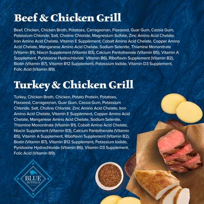 Show full view: Blue Buffalo Wilderness Grain-Free Beef & Chicken Grill, Turkey & Chicken Grill Variety Pack Wet Dog Food, 12.5-oz can, 6 count slide 6 of 10