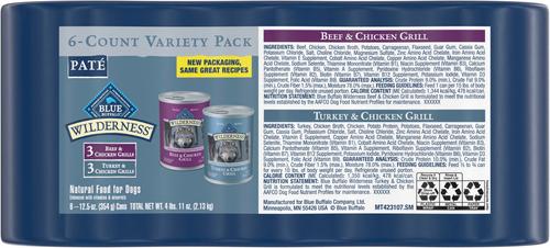 Show full view: Blue Buffalo Wilderness Grain-Free Beef & Chicken Grill, Turkey & Chicken Grill Variety Pack Wet Dog Food, 12.5-oz can, 6 count slide 3 of 10
