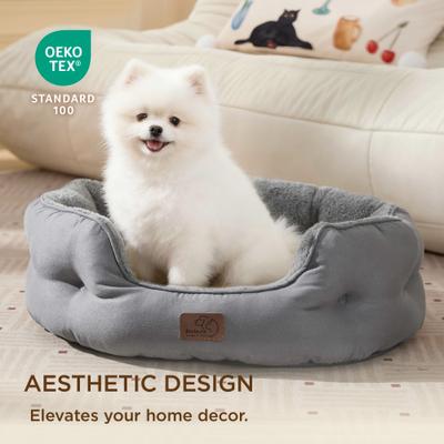 Show full view: Bedsure Round Bolster Anti-Slip Puppy & Kitten Bed with Washable Pillow Cushion, Dark Grey, Medium slide 5 of 11