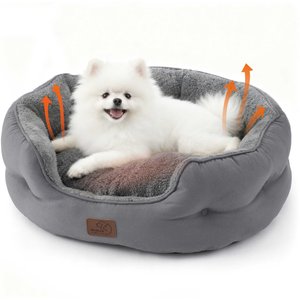 Bedsure Round Bolster Anti-Slip Puppy & Kitten Bed with Washable Pillow Cushion, Dark Grey, Medium