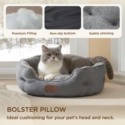 Show full view: Bedsure Round Bolster Anti-Slip Puppy & Kitten Bed with Washable Pillow Cushion, Dark Grey, Small slide 5 of 10