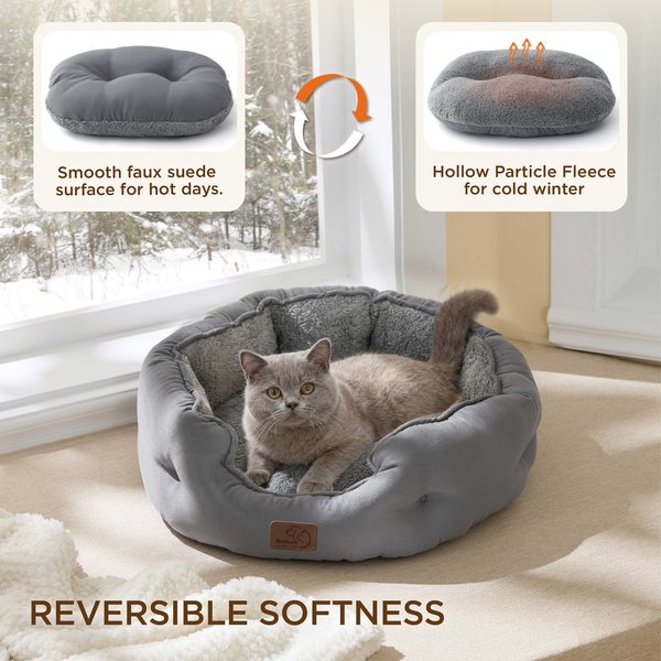 Show full view: Bedsure Self-Warming Orthopedic Anti-Slip Bolster Cat & Dog Bed with Removable Pillow Cushion, Grey, Small slide 3 of 7