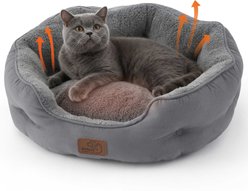 Bedsure Self-Warming Orthopedic Anti-Slip Bolster Cat & Dog Bed with Removable Pillow Cushion, Grey, Small
