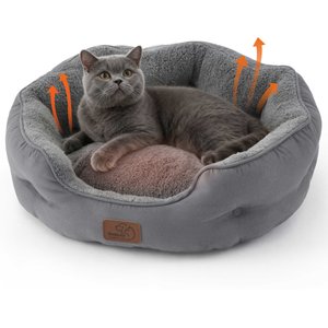 Bedsure Self-Warming Orthopedic Anti-Slip Bolster Cat & Dog Bed with Removable Pillow Cushion, Grey, Small