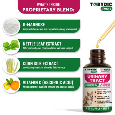 Show full view: TOBYDIC Natural Urinary Support with Cranberry Bladder & Kidney Liquid Supplement for Dogs & Cats, 60-mL bottle slide 4 of 9