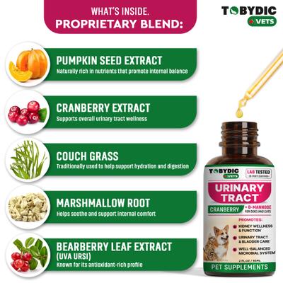 Show full view: TOBYDIC Natural Urinary Support with Cranberry Bladder & Kidney Liquid Supplement for Dogs & Cats, 60-mL bottle slide 5 of 9