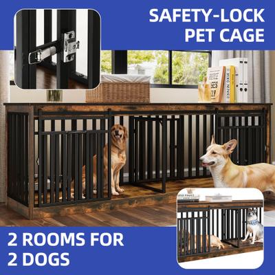 Show full view: Wooflex Double Dog Waterproof Hard-Sided Dog Crate, Rustic Brown, 86.6-in slide 4 of 8
