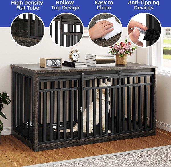 Show full view: Wooflex Double Dog Waterproof Hard-Sided Dog Crate, Black Oak, 55-in slide 5 of 7