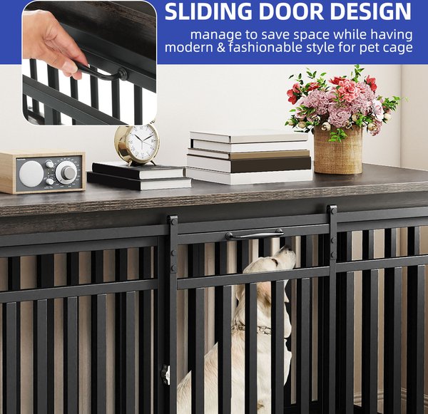 Show full view: Wooflex Double Dog Waterproof Hard-Sided Dog Crate, Black Oak, 55-in slide 4 of 7