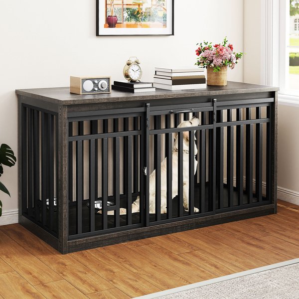 Show full view: Wooflex Double Dog Waterproof Hard-Sided Dog Crate, Black Oak, 55-in slide 1 of 7