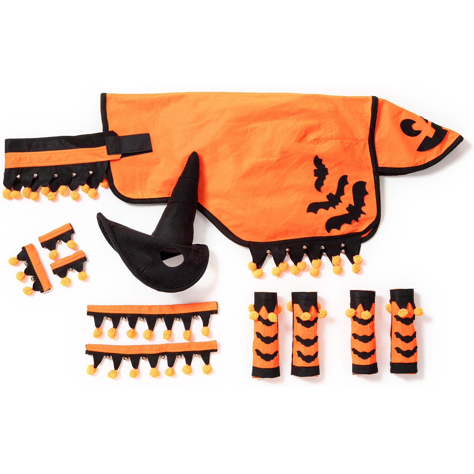 Tough1 5 Piece Halloween Horse Harness Set, Orange/Black, Mini