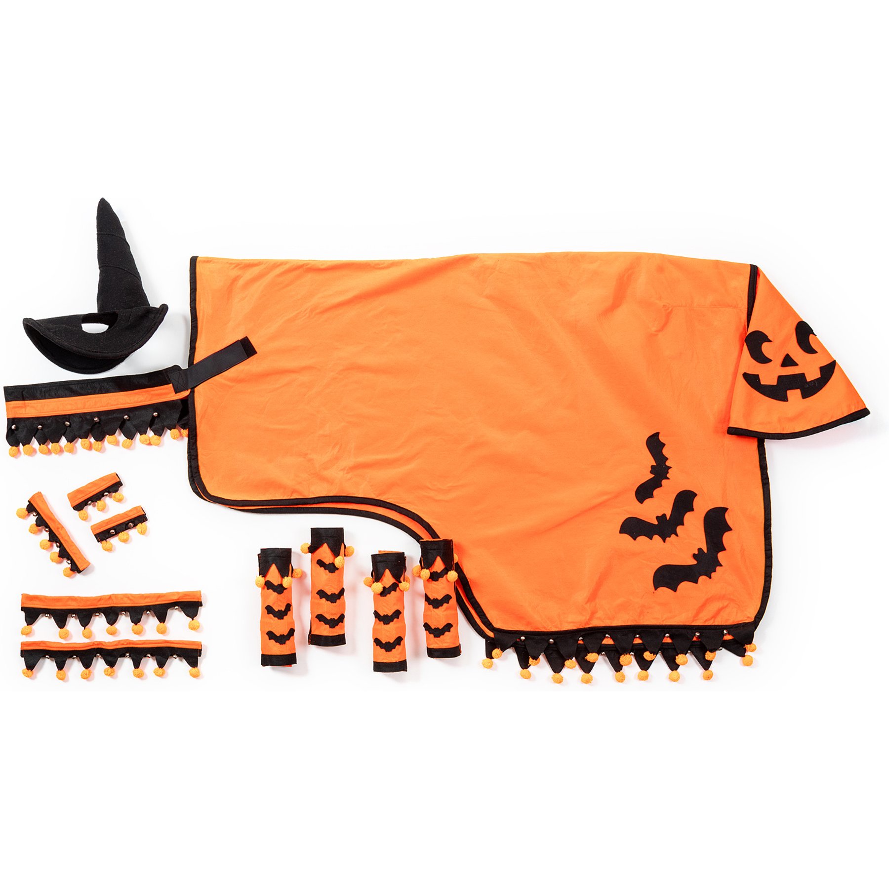 Tough1 5 Piece Halloween Horse Harness Set, Orange/Black, Horse