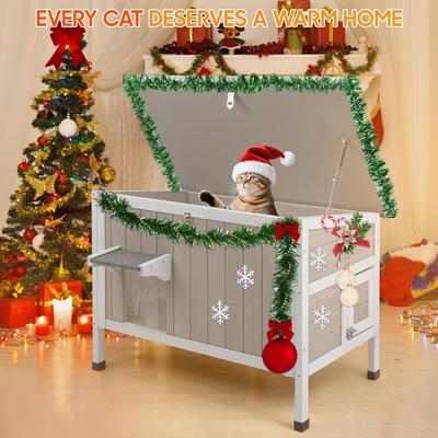 Show full view: Petscosset Insulated Outdoor Wooden Cat House with Escape Door, Gray, 34-in slide 9 of 12