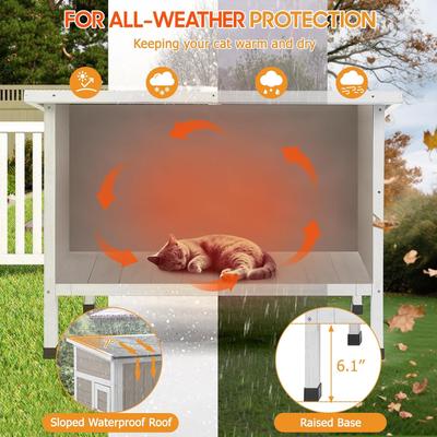 Show full view: Petscosset Insulated Outdoor Wooden Cat House with Escape Door, Gray, 34-in slide 8 of 12