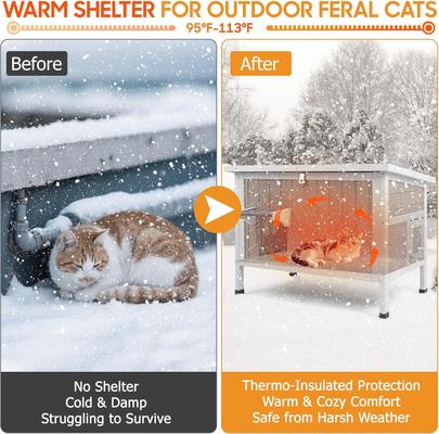 Show full view: Petscosset Insulated Outdoor Wooden Cat House with Escape Door, Gray, 34-in slide 4 of 12