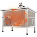 Petscosset Insulated Outdoor Wooden Cat House with Escape Door, Gray, 34-in