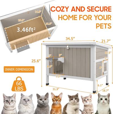 Show full view: Petscosset Insulated Outdoor Wooden Cat House with Escape Door, Gray, 34-in slide 3 of 12