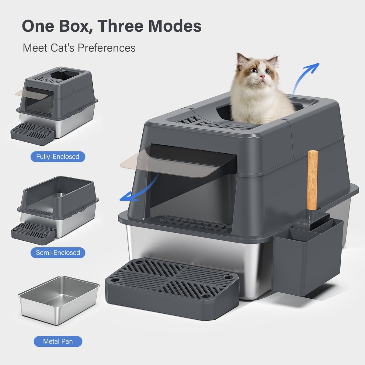 APHYXEN Stainless Steel Enclosed Cat Litter Box with Lid Modular Design ...