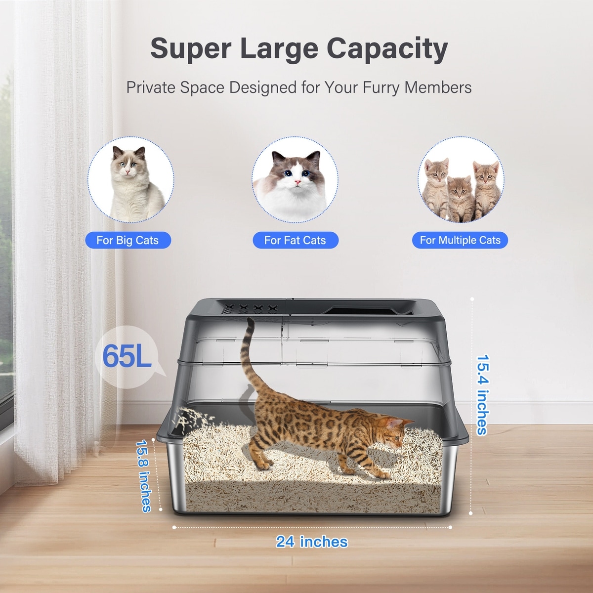 APHYXEN Stainless Steel Enclosed Cat Litter Box with Lid Modular Design ...