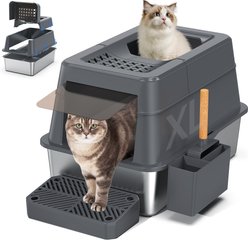 Aphyxen Stainless Steel Enclosed Cat Litter Box, Dark Grey slide 1 of 8