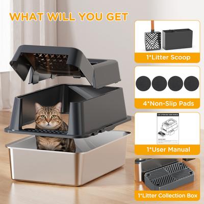 Show full view: Mutrelenx Stainless Steel Modular Design Covered High Sided Non-Sticky Cat Litter Box with Lid, 10-lb box, Dark Grey slide 9 of 12